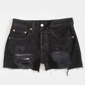Levi 501 Original Black Distressed Denim Festival Shorts Women’s Size 26